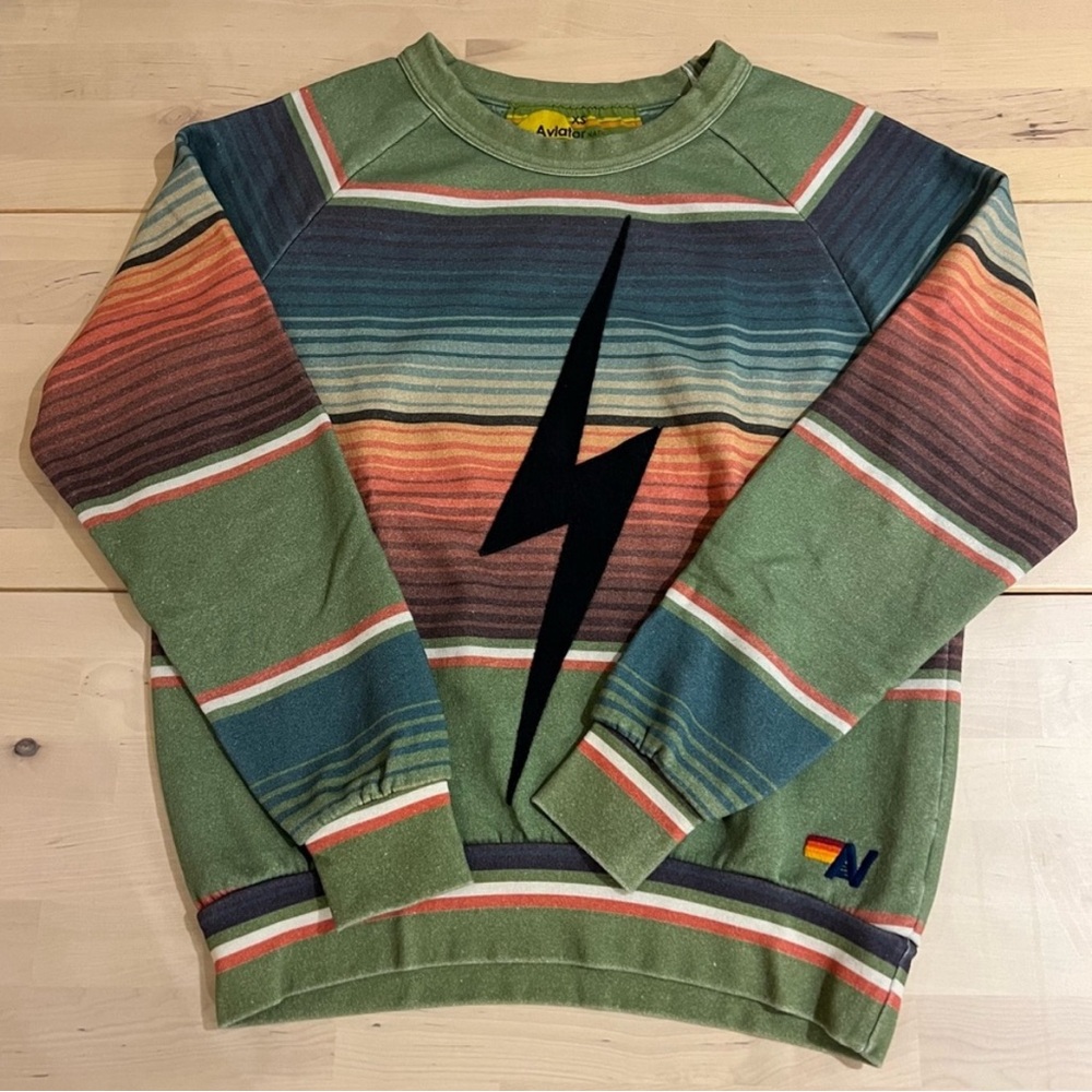 Aviator Nation Bolt Stitch Tulum / Serape Crew Sweatshirt - Jungle Green - XS